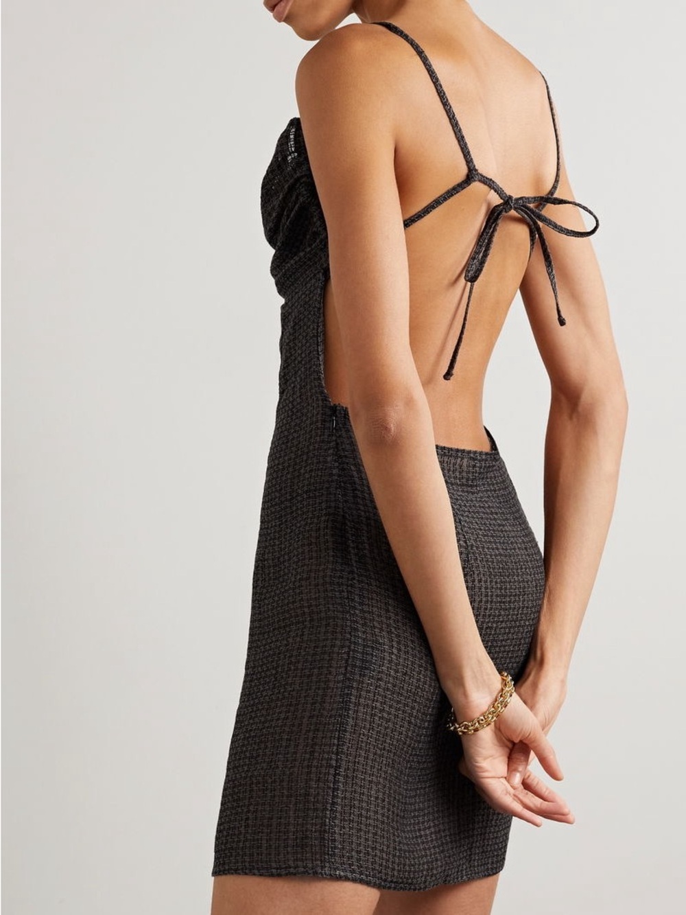Le Kasha Kharga Detachable Convertible Linen Sheer Weave Dress Set In Charcoal - Picture 10 of 11